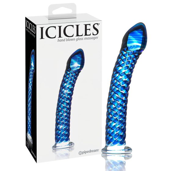 Icicles No. 29 - skleněné dildo na penis - spirála - modré
