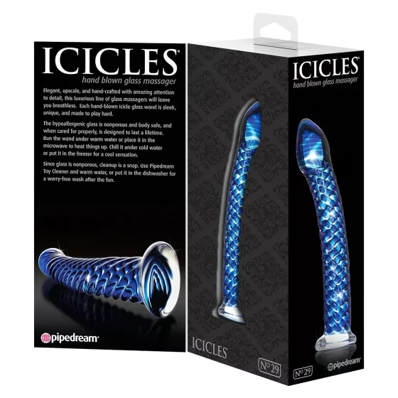 Icicles No. 29 - skleněné dildo na penis - spirála - modré