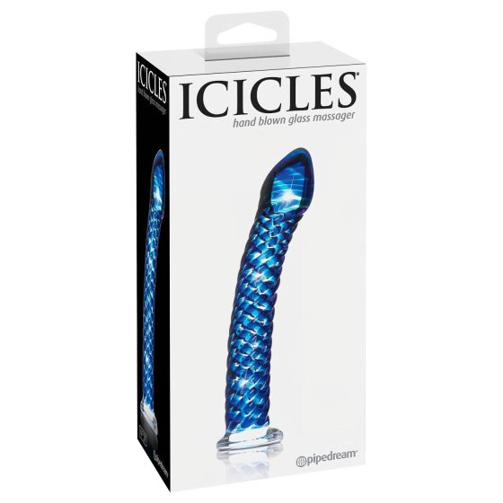 Icicles No. 29 - spirálový, skleněný dildo na penis (modrý)