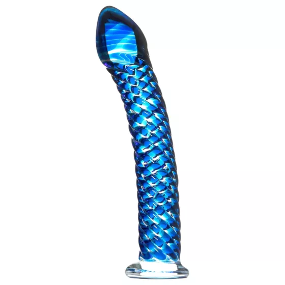Icicles No. 29 - skleněné dildo na penis - spirála - modré