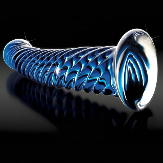 Icicles No. 29 - spirálový, skleněný dildo na penis (modrý)