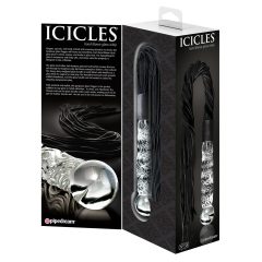   Icicles No. 38 - kožený bičík a skleněné dildo (průhledné-černé)