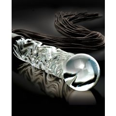   Icicles No. 38 - kožený bičík a skleněné dildo (průhledné-černé)