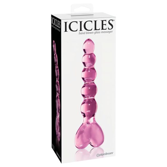 Icicles No. 43 - perlové, srdíčkové skleněné dildo (růžové)