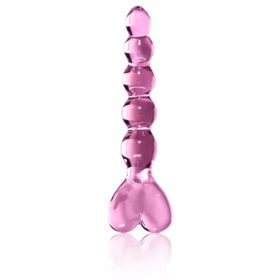 Icicles No. 43 - skleněné dildo s korálky a srdcem - růžové