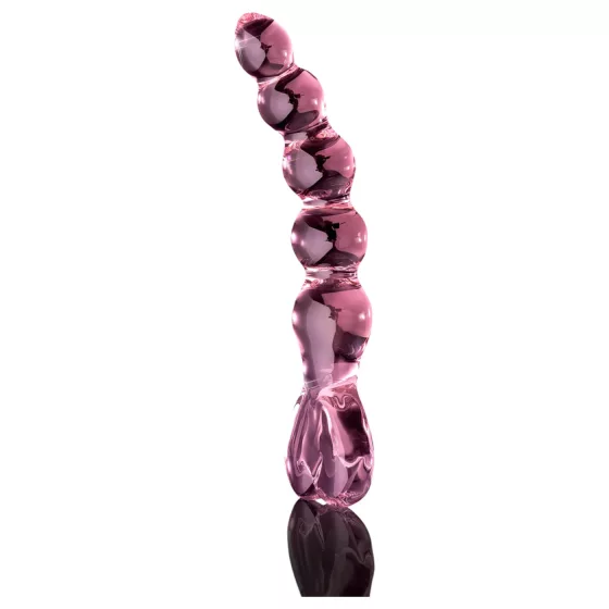 Icicles No. 43 - skleněné dildo s korálky a srdcem - růžové
