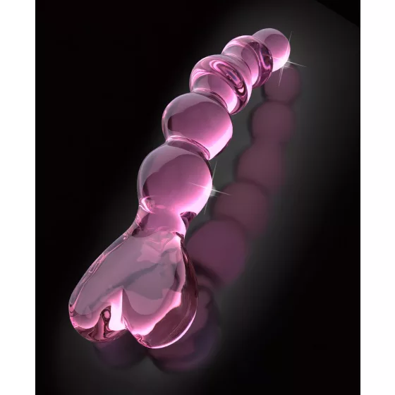 Icicles No. 43 - skleněné dildo s korálky a srdcem - růžové