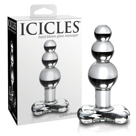 Icicles No. 47 - anální skleněný kolík s třemi kuličkami - čirý