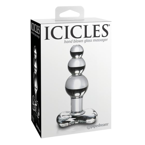 Icicles No. 47 - anální skleněný kolík s třemi kuličkami - čirý