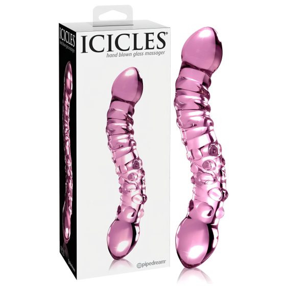 Icicles No. 55 - oboustranné skleněné dildo na G-bod (růžové)