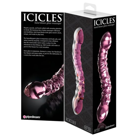 Icicles No. 55 - oboustranné skleněné dildo na G-bod (růžové)