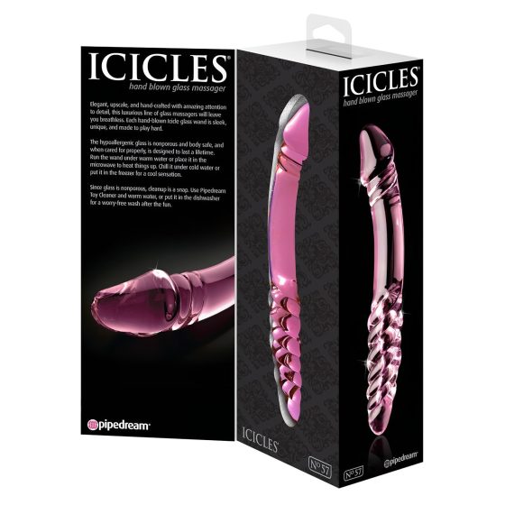 Icicles No. 57 - oboustranný skleněný dildo ve tvaru penisu (růžový)