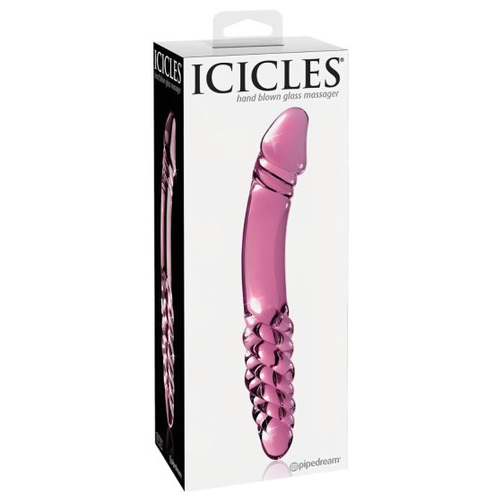 Icicles No. 57 - oboustranný skleněný dildo ve tvaru penisu (růžový)
