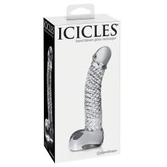   Icicles No. 61 - skleněné dildo ve tvaru penisu s varlaty (průhledné)