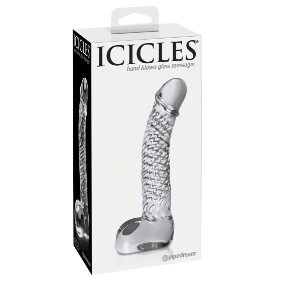 Icicles No. 61 - skleněné dildo ve tvaru penisu s varlaty (průhledné)