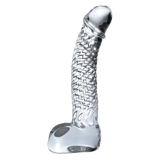 Icicles No. 61 - skleněné dildo s varlaty a penisem - čiré