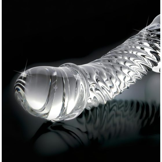 Icicles No. 61 - skleněné dildo s varlaty a penisem - čiré