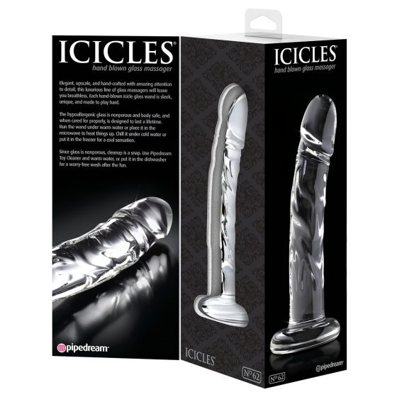 Icicles No. 62 - Skleněné dildo ve tvaru penisu (průhledné)