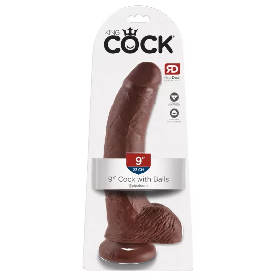 King Cock - realistické dildo s varlaty a přísavkou - 23 cm - hnědé