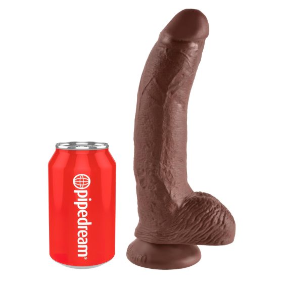 King Cock 9 - velký realistický dildo s přísavkou a varlaty (23 cm) - hnědý