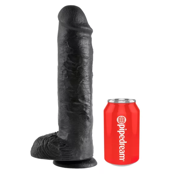 King Cock 11 - realistické dildo s varlaty a přísavkou - černé 28 cm
