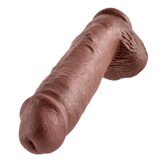 King Cock 11 - velká přísavková dildo s varlaty (28 cm) - hnědá
