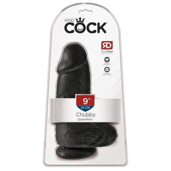 King Cock 9 Chubby - černé dildo s přísavkou a varlaty (23 cm)