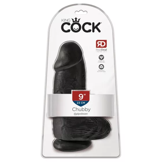 King Cock 9 Chubby - dildo s přísavkou a varlaty - černý 23 cm