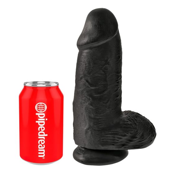 King Cock 9 Chubby - černé dildo s přísavkou a varlaty (23 cm)