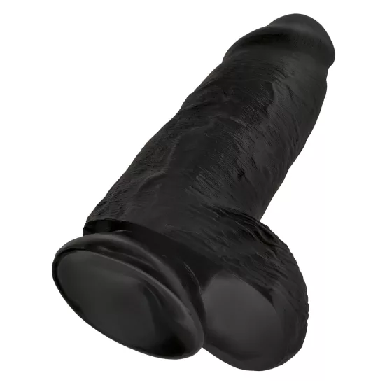 King Cock 9 Chubby - dildo s přísavkou a varlaty - černý 23 cm