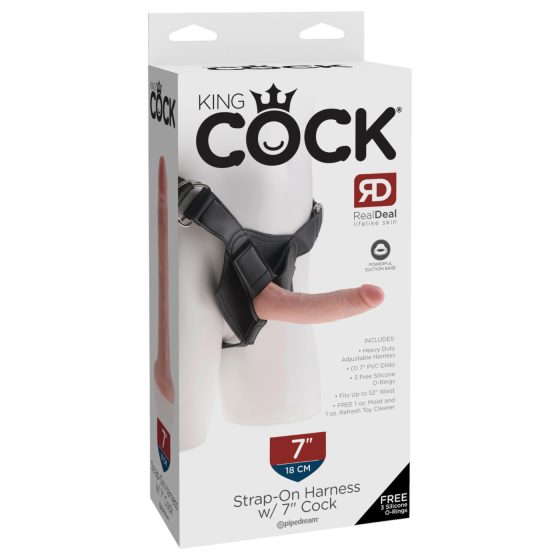 King Cock 7 - připínací dildo s postrojem (černé)