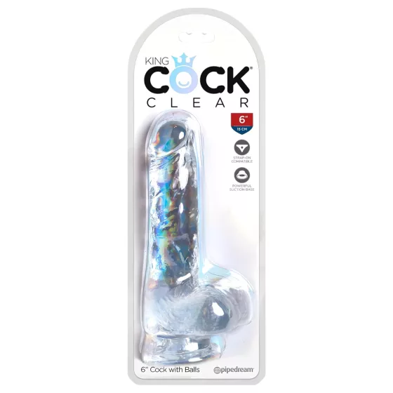 King Cock Clear 6 - dildo s přísavkou a varlaty - 15 cm