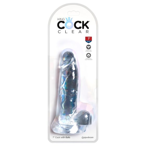 King Cock Clear 7 - přísavkový dildo s varlaty (18 cm)