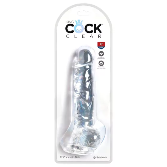 King Cock Clear - dildo s přísavkou a varlaty - 20 cm