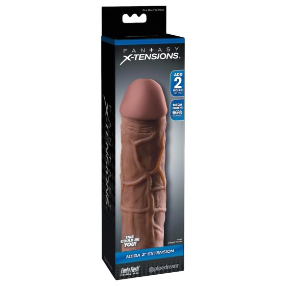 X-TENSION Mega 2 – Realistický návlek na penis (20,3 cm) – tmavě přirozený