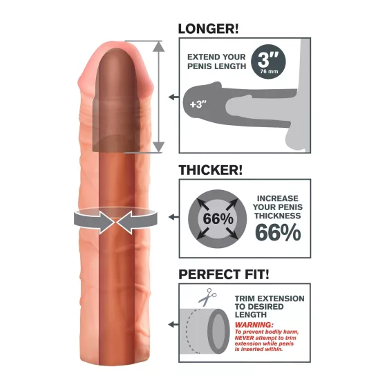 Pipedream - X-TENSION Mega 3 - realistický návlek na penis (22,8 cm, tělová barva)