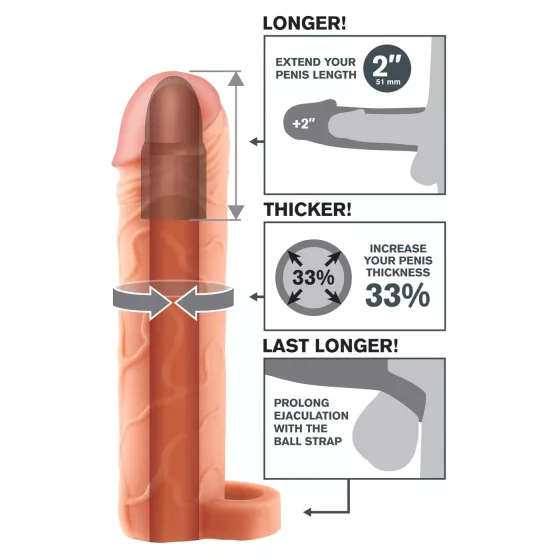 Pipedream X-TENSION Perfect 2 - návlek na penis s jedním erekčním kroužkem (19 cm, přírodní)