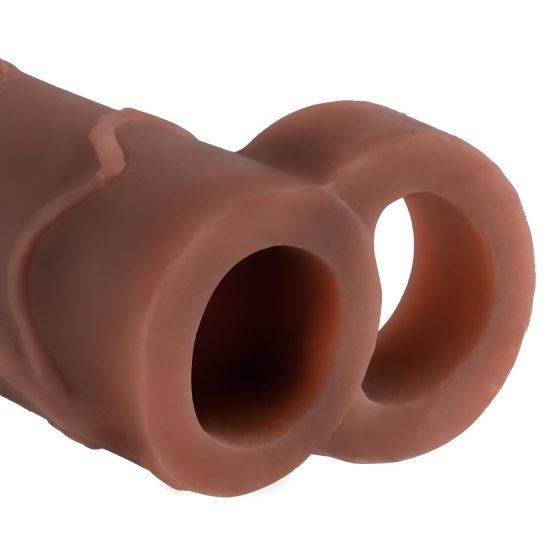 X-TENSION Perfect 2 - kroužkový návlek na penis (19 cm) - tmavá přírodní