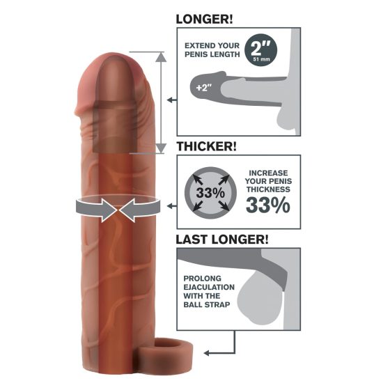 X-TENSION Perfect 2 - kroužkový návlek na penis (19 cm) - tmavá přírodní