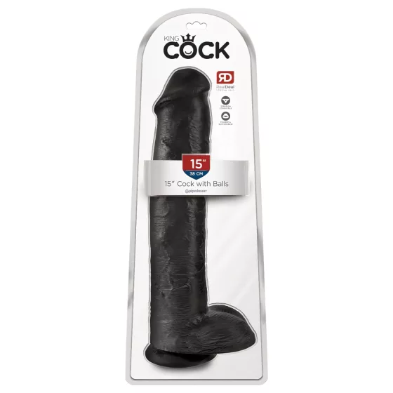 King Cock 15 - dildo s přísavkou a varlaty (38 cm, černé)