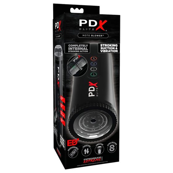 PDX - masturbátor s vakuovým sáním a vibrací - černý