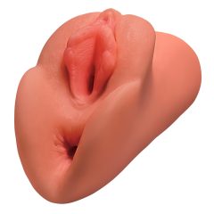   PDX Double Stroker - 2v1 realistický masturbátor (tmavá přírodní barva)