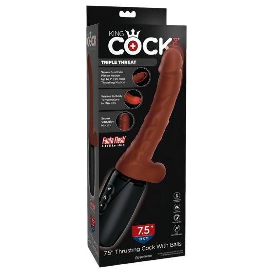 King Cock Plus 7,5 - realistický dildo s vibrací a varlaty (hnědý)