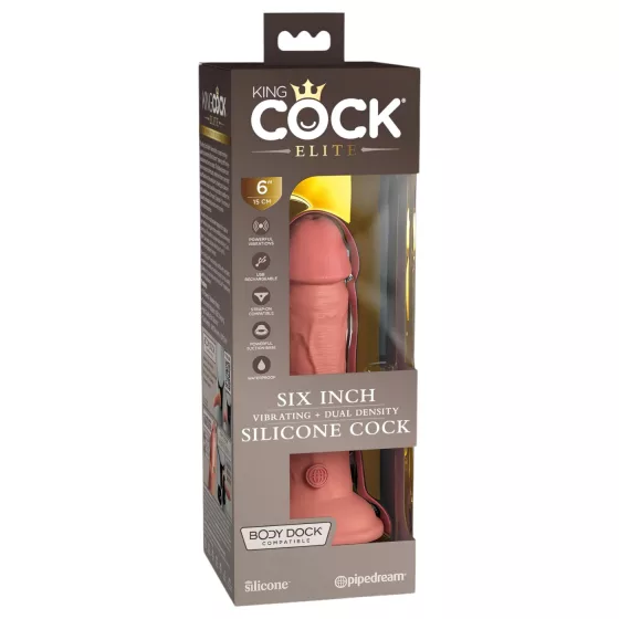 King Cock Elite 6 - realistický vibrátor 15 cm - tmavá tělová barva