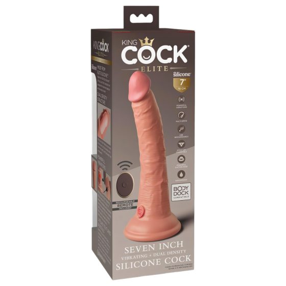 King Cock Elite 7 - přísavný, rádiem řízený vibrátor 18cm - přírodní