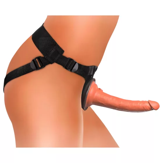 King Cock Elite Comfy - připínací dildo s postrojem - tmavý odstín natur
