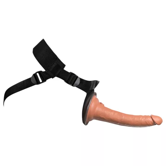 King Cock Elite Comfy - připínací dildo s postrojem - tmavý odstín natur