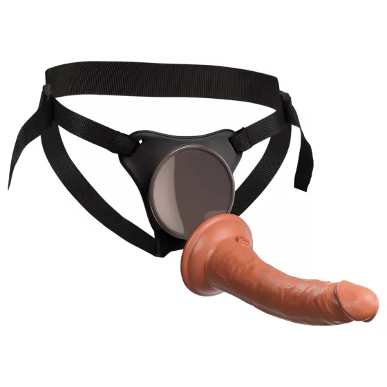 King Cock Elite Comfy - připínací dildo s postrojem - tmavý odstín natur