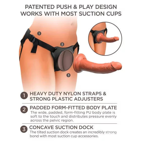 King Cock Elite Comfy - připínací dildo s postrojem - tmavý odstín natur