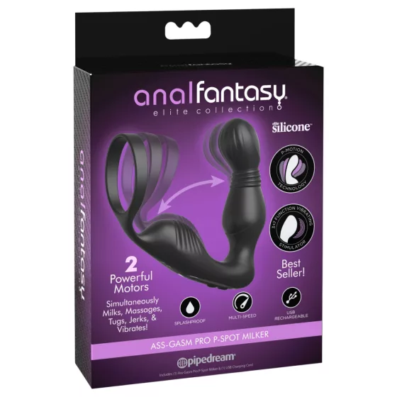 Pipedream Anal Fantasy Elite - anální vibrátor na prostatu s erekčním kroužkem (černý)